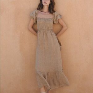 Beachwood baby Square-Neck Puff Sleeve Maxi Dress in Tan